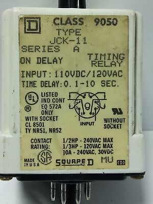Square D 9050JCK-11V20 110/120 V AC 10 A 0.1-10 sec On-Delay Time Delay Relay