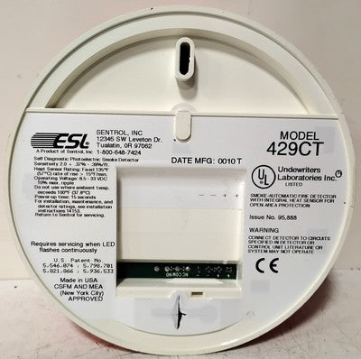 GE ESL 429CT 12-24 V DC 2-Wire Smoke Detector w/ Built-In Heat Sensor
