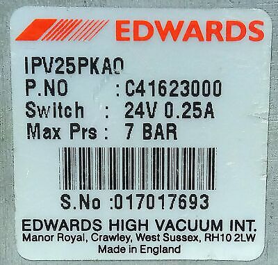 Edwards IPV25PKAO C41623000 24 V 0.25 A 7 bar High Vacuum Solenoid Valve