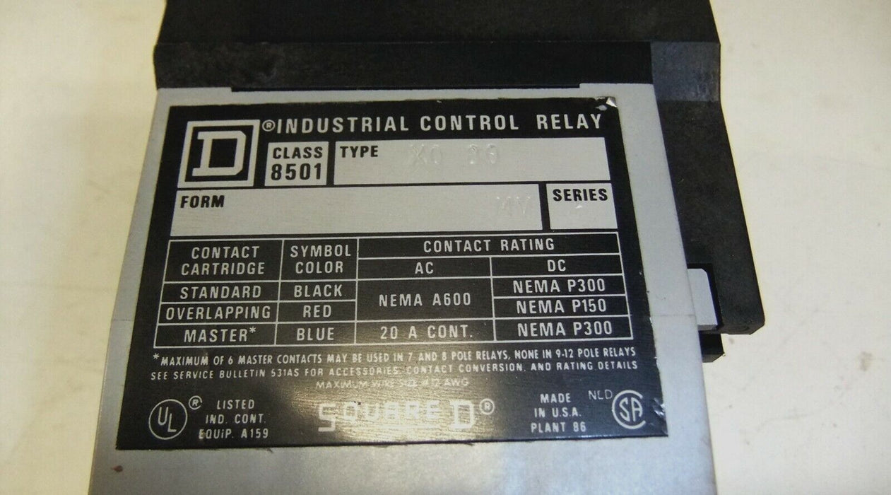 Square D Control Relay 8501-X080 8NC 9998-X44 Coil