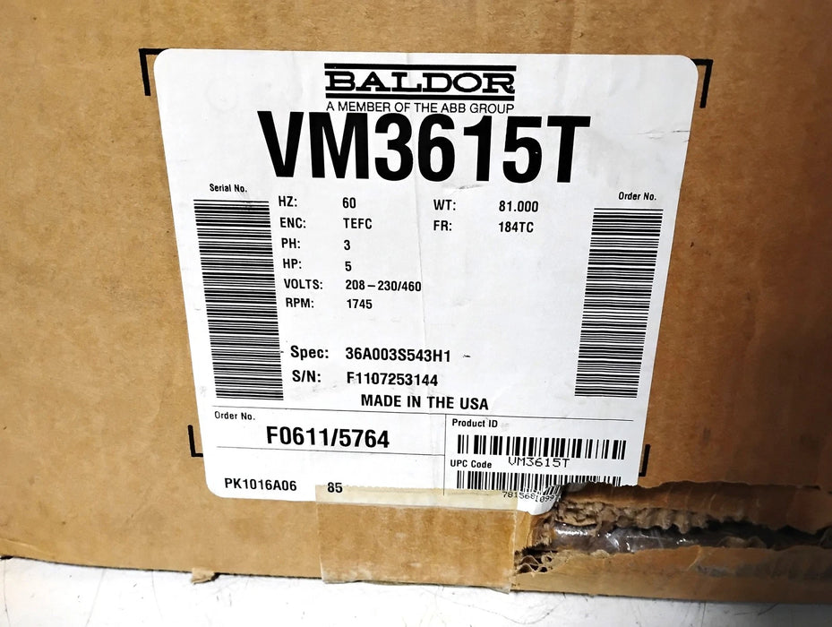 Baldor VM3615T 230/460 V 5 HP 1745 RPM General Purpose Motor