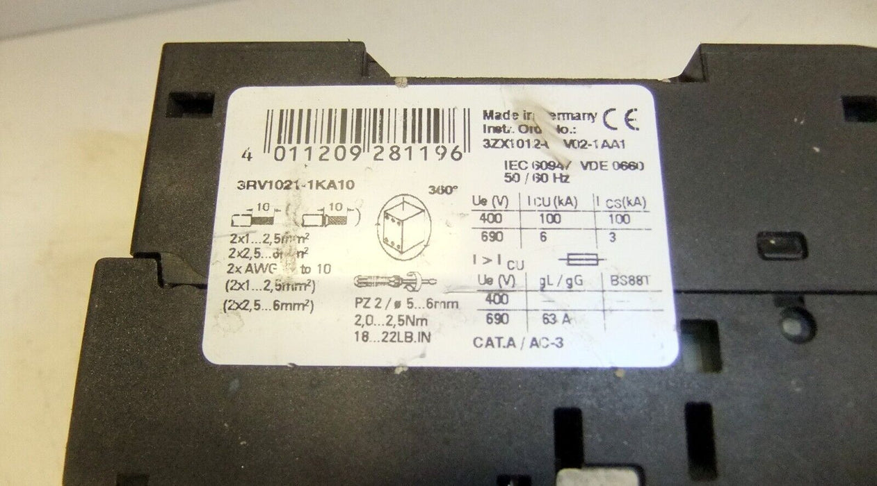 Siemens Circuit Breaker 3RV1021-1KA10