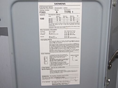 Siemens ITE CAT. F353 SER. A TYPE 1 SAFETY SWITCH