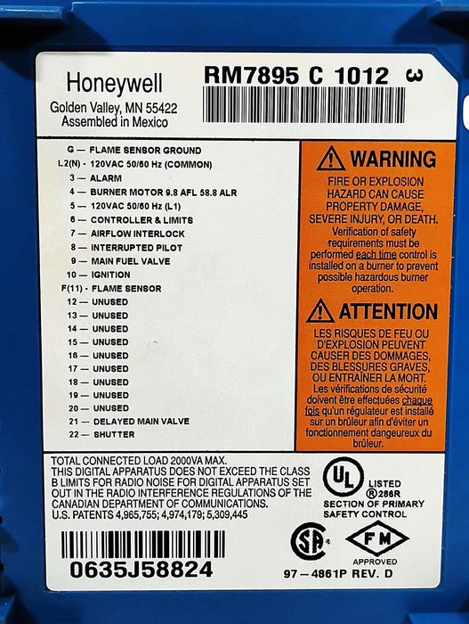 Honeywell RM7895 C 1012 120 VAC Burner Control