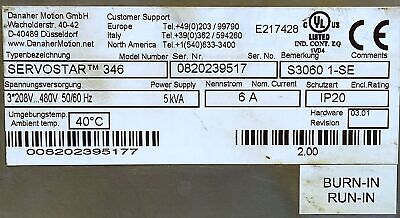 Kollmorgen S30601-SE SERVOSTAR 346 208-480 V AC 6 A Digital Servo Amplifier