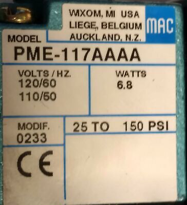 MAC Valve Inc 65XX-000-PM-117AA Modified Valve Assembly