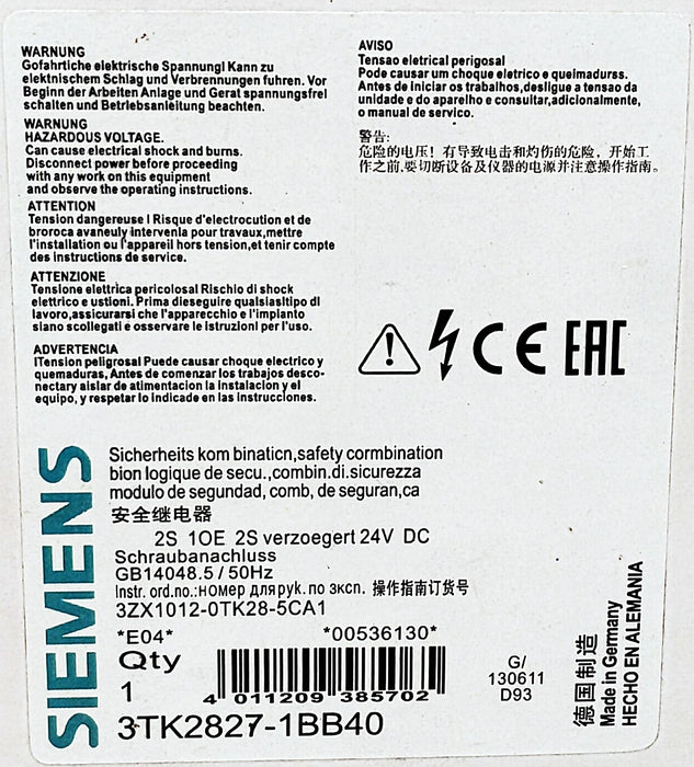 Siemens 3TK2827-1BB40 SIRIUS 24 V DC Safety Relay