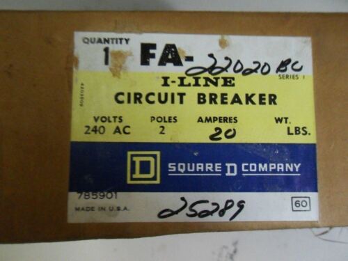 1 Square D FA-22020BC CIRCUIT BREAKER 20A 2P 240V
