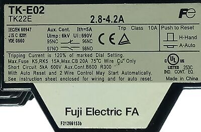 Fuji Electric SC-E03 12 A Contactor w/ TK-E02-2.8-4.2 Adjustable Overload Relay