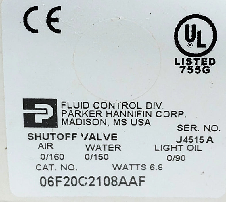 Parker 06F20C2108AAF 160 psi Solenoid Shutoff Valve Less Coil