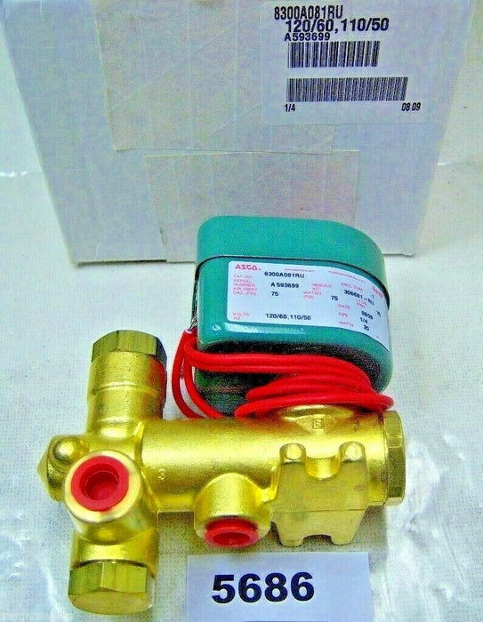 ASCO Valve 8300A081RU 1/4" Brass 120 VAC 75 Psi Water Air Inert Gas