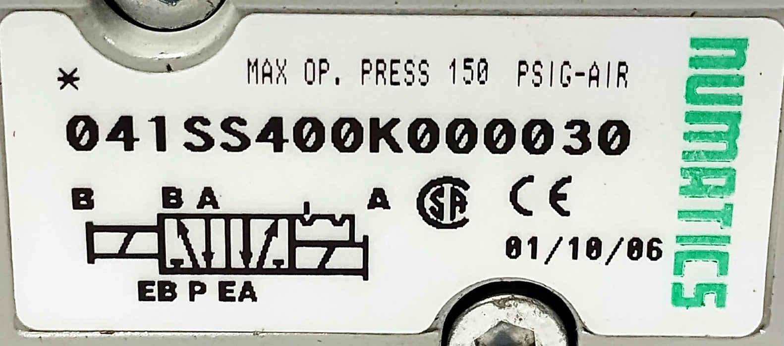 Numatics 041SS400K000030 150 psig Solenoid Valve w/ 110/120 V AC Coils