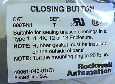 Allen-Bradley 800T-N1 Gray Closing Button for Unused Openings