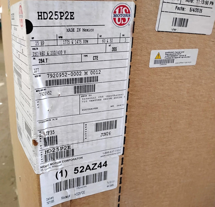 NIDEC US Motors HD25P2E 230/460 200/400 V 1775/1475RPM 25HP Cast Iron 284T Motor
