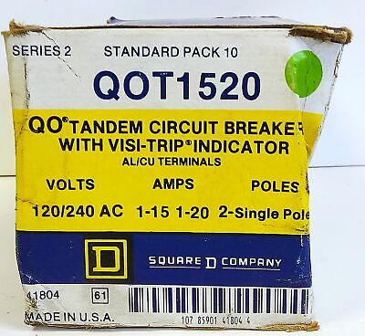 Square D QOT1520 120/240 VAC 15/20A Tandem Circuit Breaker (10 Pack of Breakers)