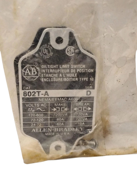 Allen-Bradley 802T-A Ser D 600 V AC 10 A Oiltight Rotary Gear Limit Switch
