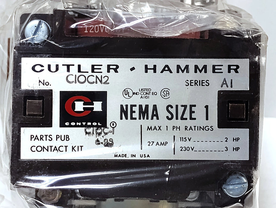 Cutler-Hammer C10CN2A 230 V 27 A NEMA Size 1 Magnetic Contactor 110/120 V Coil