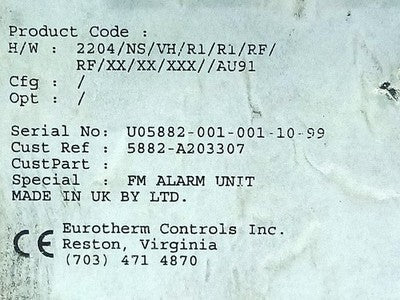 Eurotherm 2204/NS/VH/R1/R1/RF/RF/XX/XX/XXX/AU91 100-240 V AC PLC Thermostat