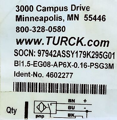 Turck BI1.5-EG08-AP6X-0.16M-PSG3M 4602277 10-30VDC Inductive Proximity Sensor