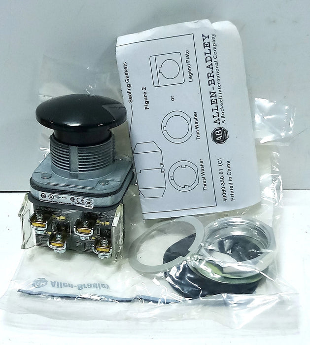 Allen-Bradley 800T-D2A 30 mm Mushroom Head Pushbutton w/ 1 NO and 1 NC Contacts