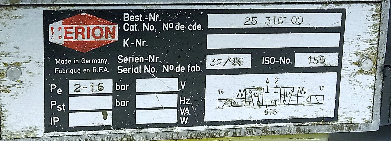 HERION 25-316-00 and 9933116 0-16 bar 24 V DC Pneumatic Solenoid Valve Assembly