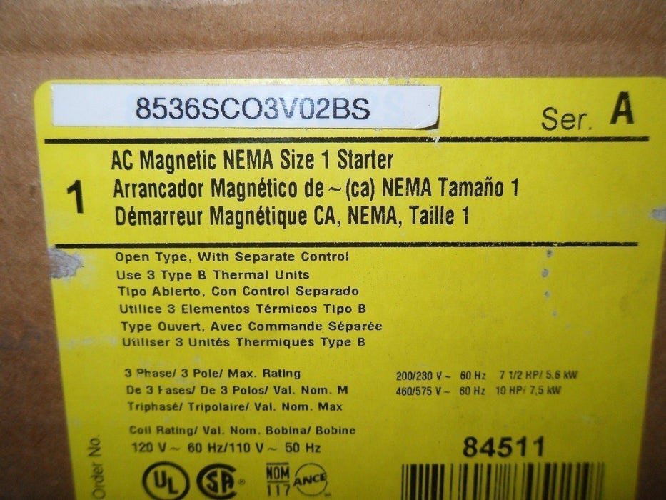 1 Square D 8536SCO3V02BS MAGNETIC SIZE 1 STARTER