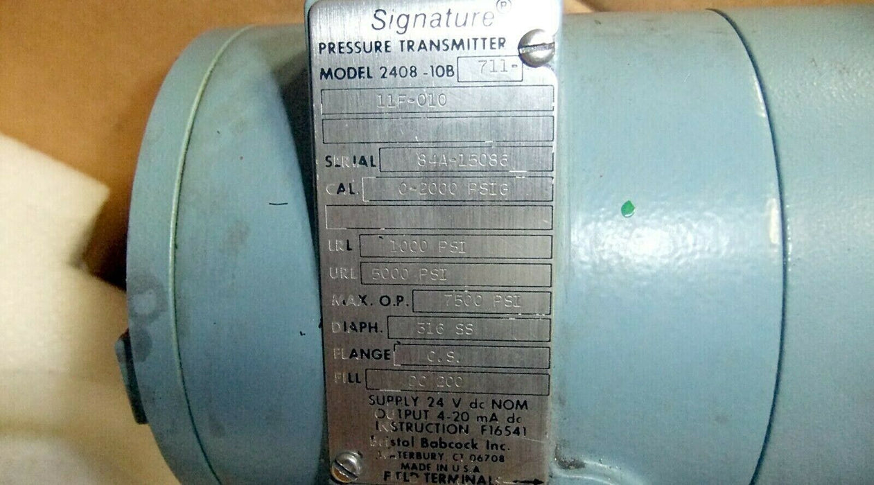 Bristol Babcock Signature Pressure Transmitter 0-200 Psig 2408-10B-711-11F-010