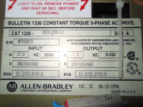 Allen-Bradley 1336-B010-E0D-L3 AC Drive 1336-MOD-L3