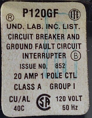 Gould Shawmut P120GF 120V 50Hz 20A Circuit Breaker with Ground Fault Interrupter