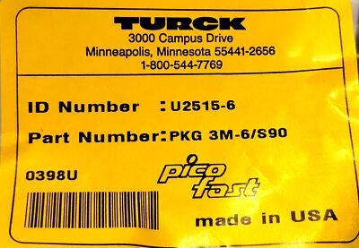 Turck PKG 3M-6/S90 PKG 3M-6/S90 6 m Plc Cable with One M8 PICOFAST Connector