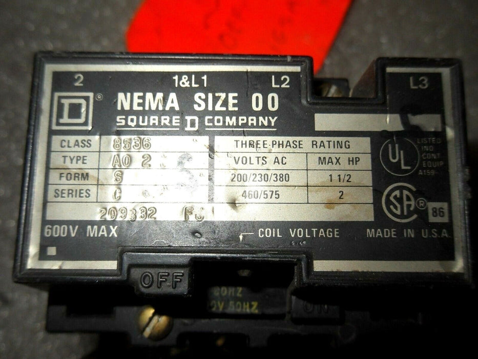 1 Square D 8536-A0-2 SIZE 00 STARTER