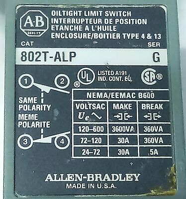 Allen-Bradley 802T-ALP 600 V AC 10 A Rotary Gear Limit Switch w/ Roller Lever.