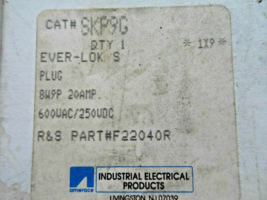 1 AMERACE RUSSELL STOLL SKP9G EVER-LOK 20A 600VAC PLUG