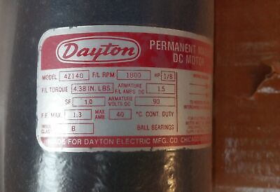 Dayton 4Z140 90 V DC 1800 RPM 1/8 HP Permanent Magnet DC Motor