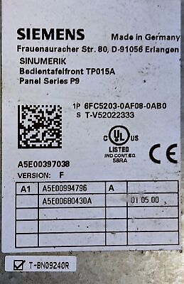 Siemens 6FC5203-0AF08-0AB0 Operator Panel w/ Thin Client Unit 6FC5312-0DA00-0AA0