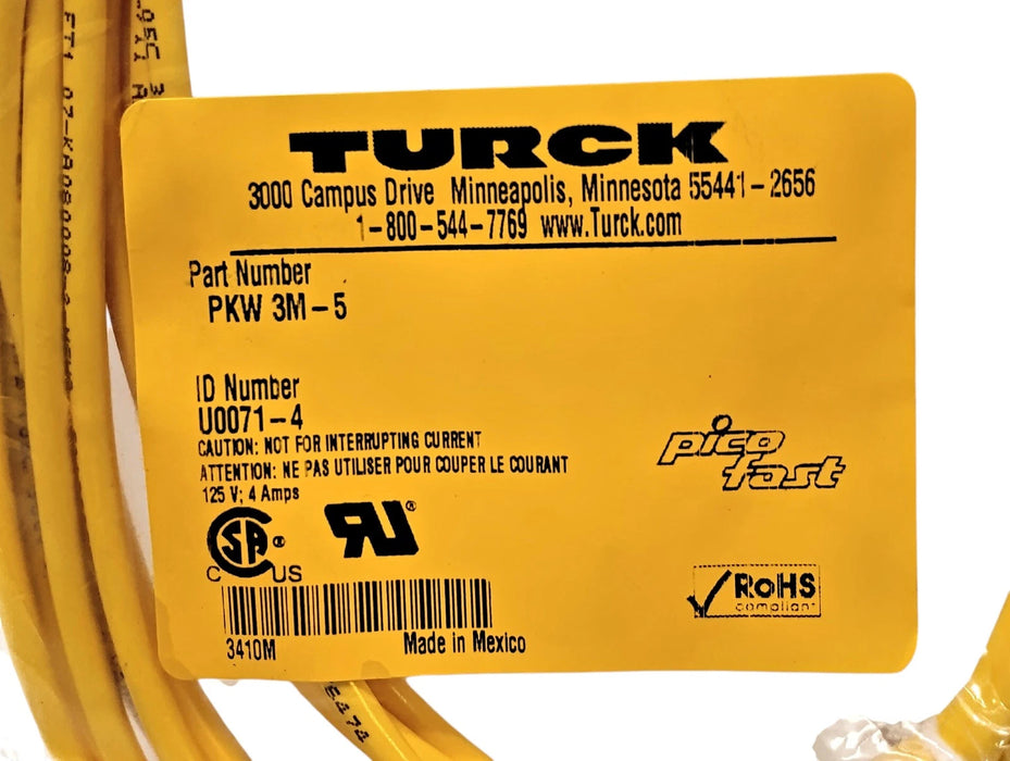 Turck PKW-3M-5 3-Wire Cable w/ 1 M8 Pico Fast Connector