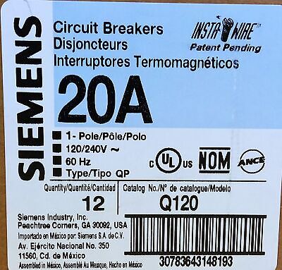 Siemens Q120 120/240V 20A Circuit Breakers