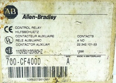 Allen-Bradley 700-CF400D 600 V 25 A 4 NC Control Relay w/110/120 V AC Coil
