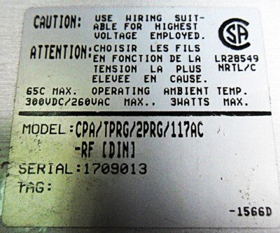 Moore Industries CPA/TPRG/2PRG/117AX-RF 300 V DC/260 V AC 3 W PLC Alarm