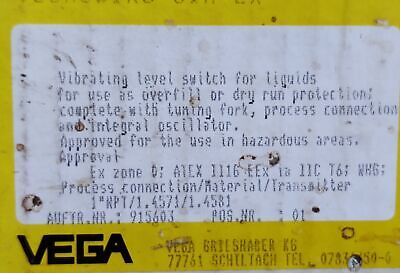 VEGA SWING81AEX0.ANAVXPZX SWING81A EX.U Z-65.11-154 Liquid Level Switch