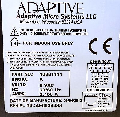 Adaptive Micro Systems 10881111 Ser A RS232/RS465 Converter Box w/ Accessories