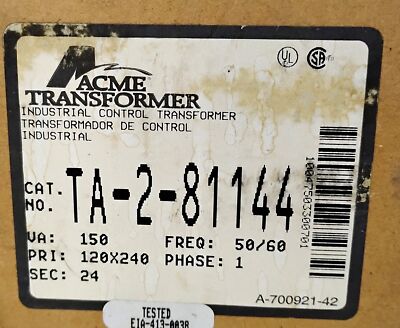 Acme Electric TA-2-81144 120/240 24 V 150 VA Industrial Control Transformer