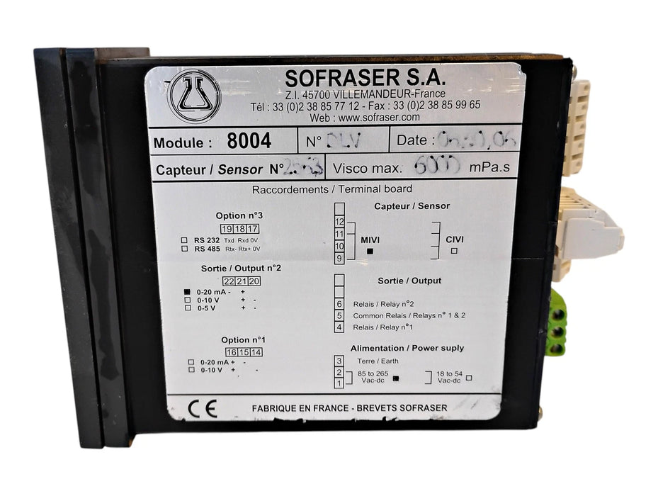 SOFRASER 8004 Viscosity Display and Controller