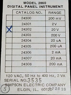 Simpson 2860-24302 3-1/2 Digit Panel Meter