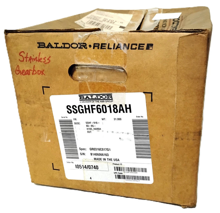 Baldor SSGHF6018AH SSHF-918-60-B5-H100 60:1 Right Angle SS Gear Reducer