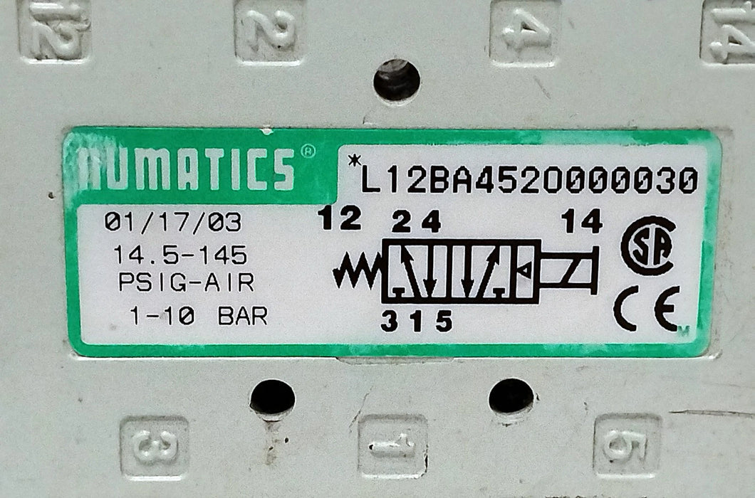 Numatics L12BA452O000030 145 psi Pneumatic Solenoid Valve w/ 100-120 V AC Coil