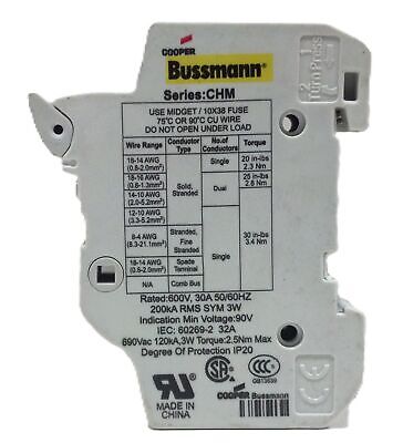 Cooper Bussmann CHM1DIU 30 A 600 V 10X38 Midget Fuse Holder w/ Indicator Light