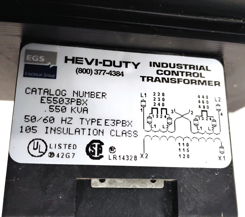 Sola Hevi-Duty E5503PBX .550 kVA 220/480 V 110/120 V Control Transformer