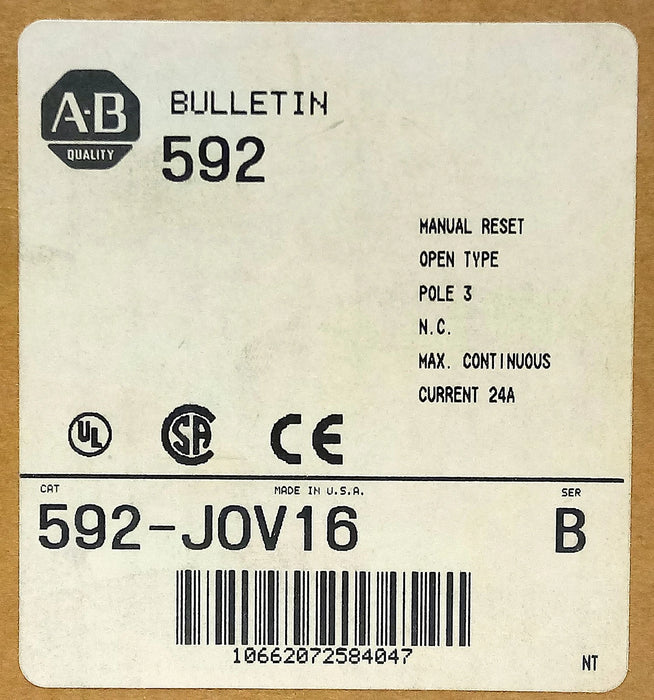 Allen-Bradley 592-JOV16 24 A 3-Pole Eutectic Alloy Overload Protection Relay