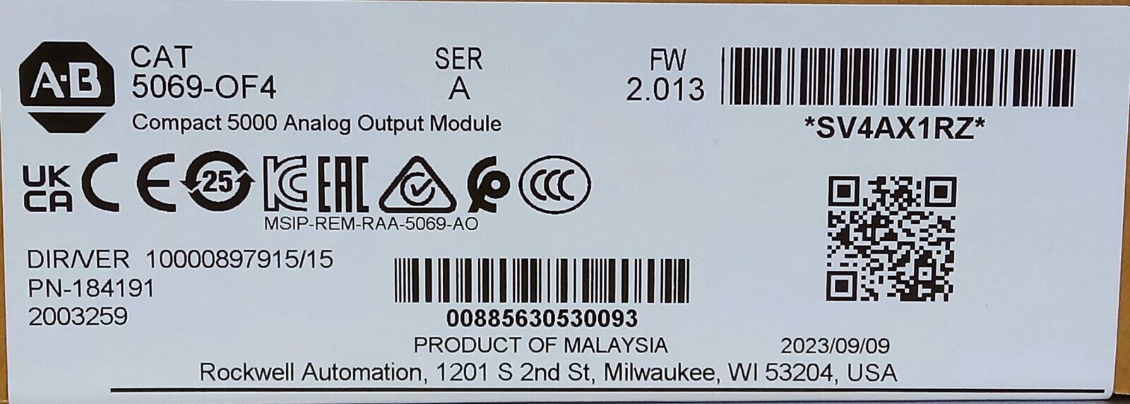 Allen-Bradley 5069-OF4 CompactLogix Ser A FW 2.013 Analog PLC Output Module